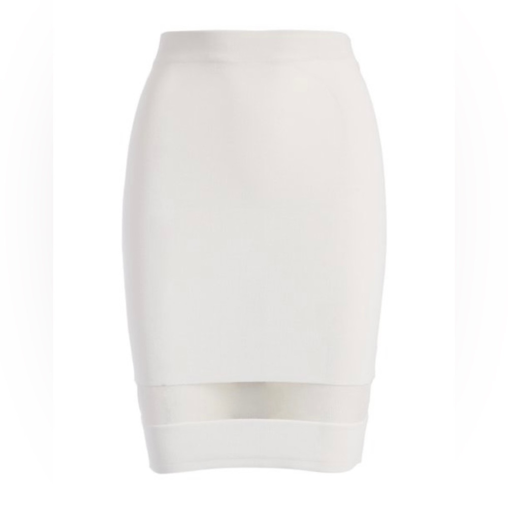 Lucy Paris White Mesh-Insert Bandage Pencil Skirt